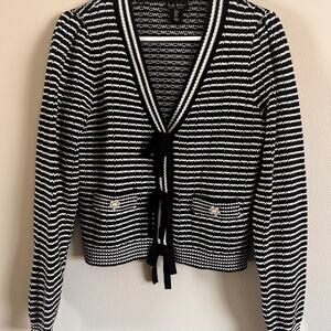 Nicole Miller Black and White Cardigan | Bows, Decorative Buttons Women's Small